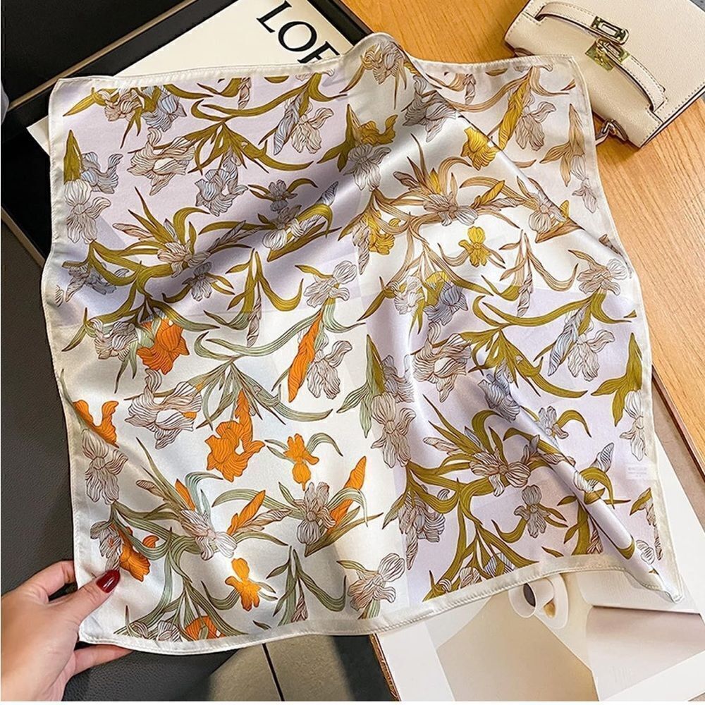 Beige floral Silk Scarf